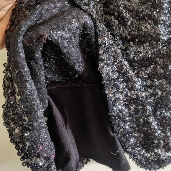 INC Sequin Peplum Top Women’s Size XS Black Sleeveless Sparkle Blouse Keyhole - Picture 5 of 9